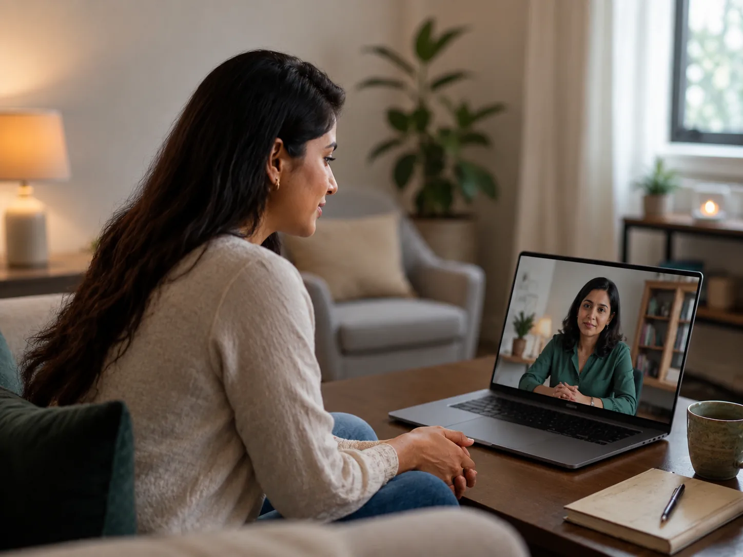 Woman attending an individual online marriage counselling session with a psychologist