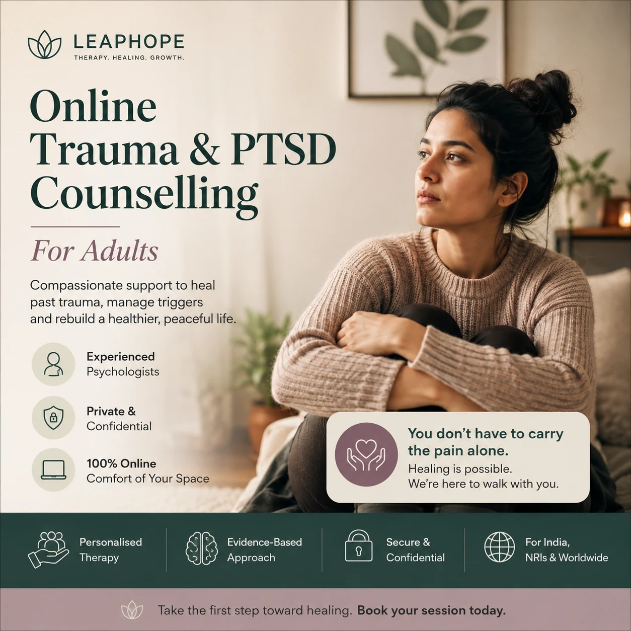 Adult attending online trauma and PTSD counselling with an RCI-licensed psychologist