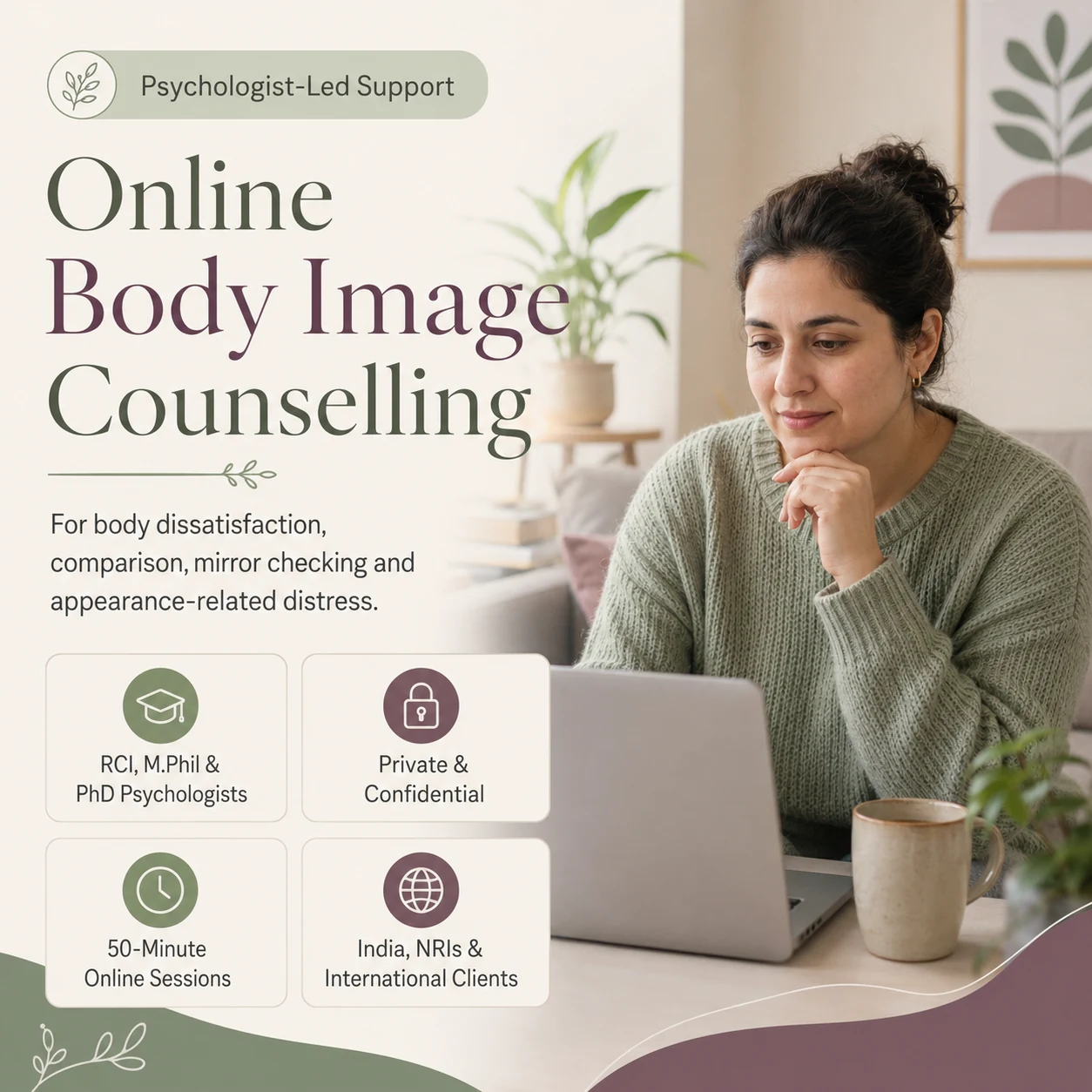 International client speaking with a LeapHope psychologist during online body image counselling