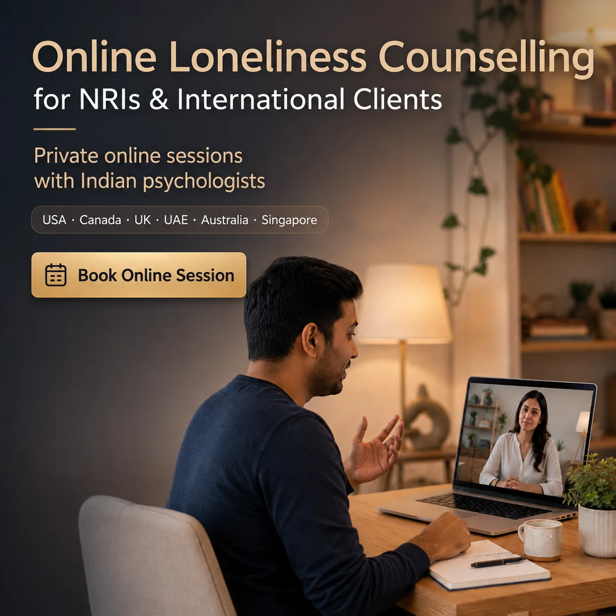 Online loneliness counselling for NRIs and Indians living abroad with a LeapHope psychologist
