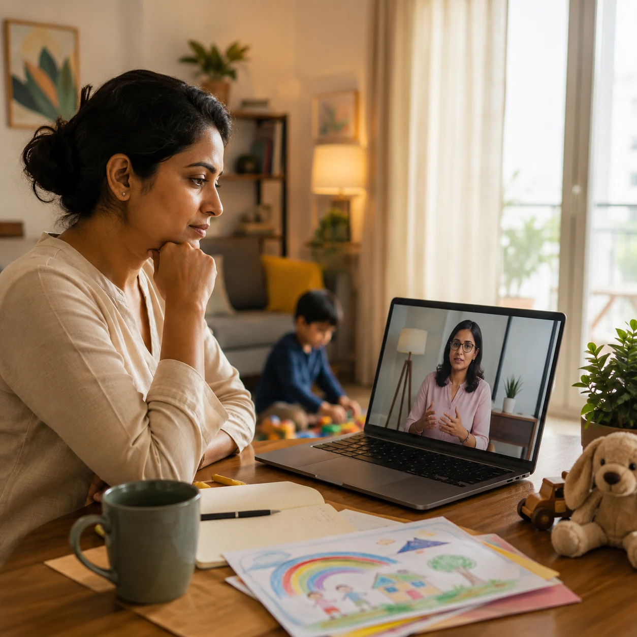 Parent attending private online parenting counselling with a LeapHope psychologist