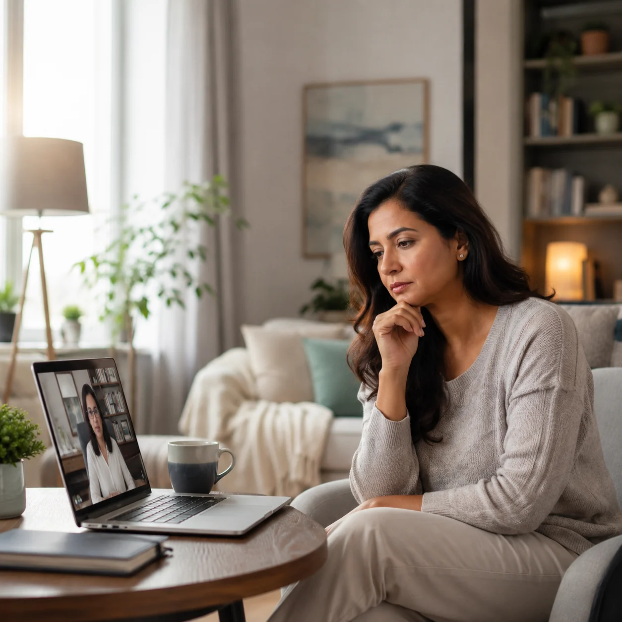 Adult attending online psychological counselling during separation or divorce