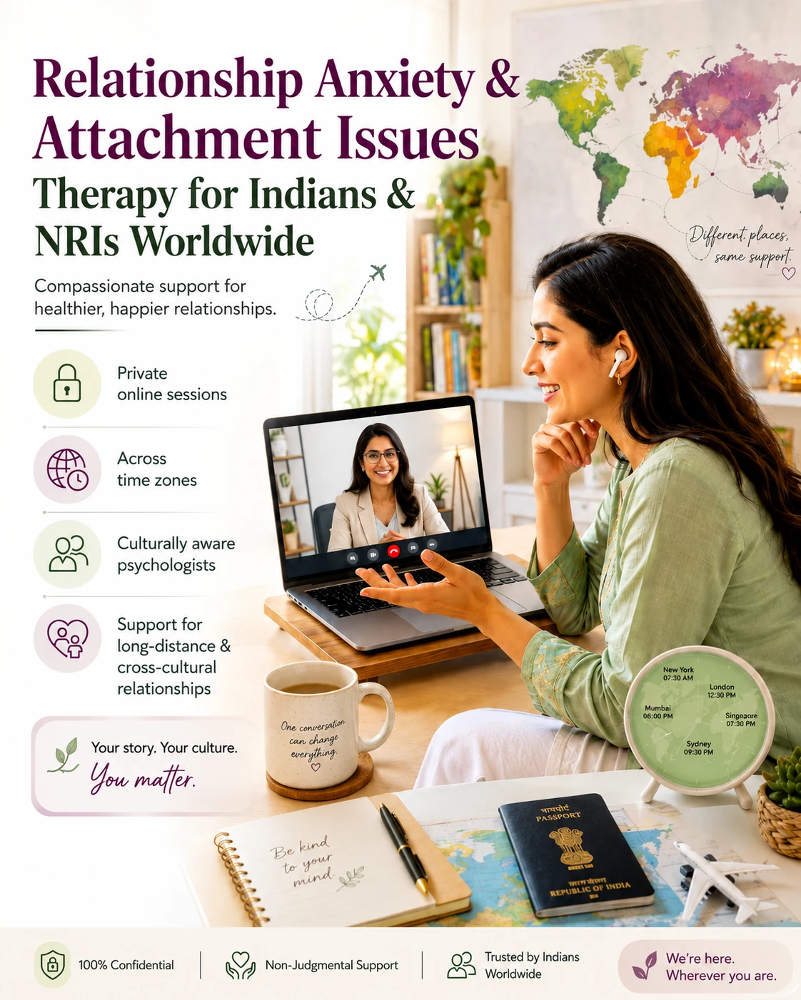 Online relationship anxiety and attachment therapy for Indians NRIs and international clients