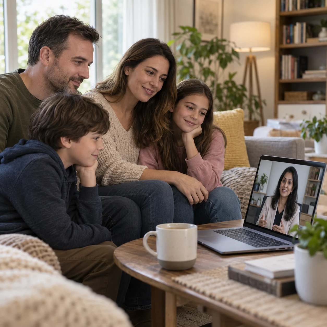 Blended family attending online counseling with an experienced LeapHope therapist