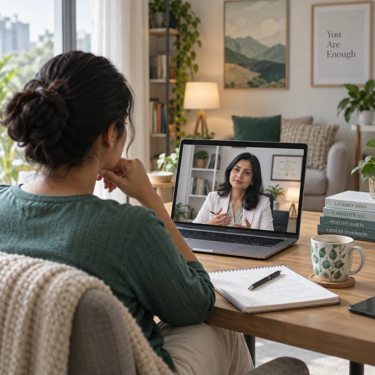 Person speaking with a clinical psychologist online through LeapHope