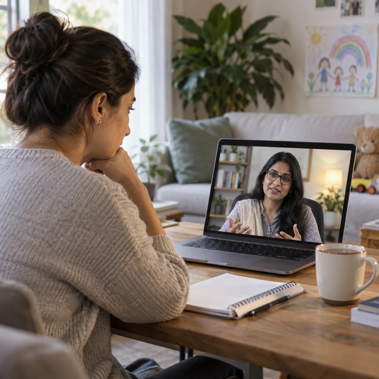 Separated parents attending online co-parenting therapy with a LeapHope therapist