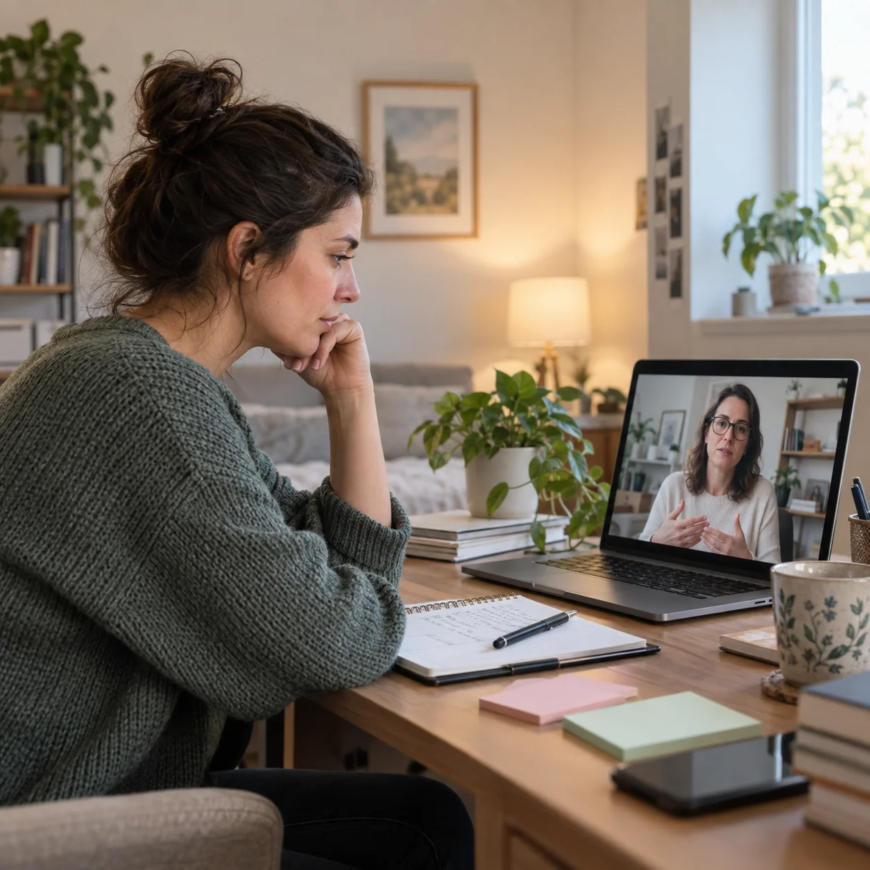 Adult attending online executive dysfunction therapy with a psychologist