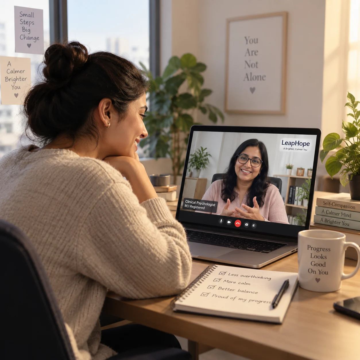 Client attending online OCD therapy with a LeapHope Clinical Psychologist