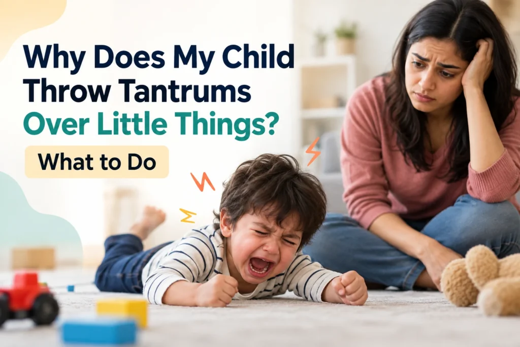 Child having a tantrum over a small issue while mother watches at home