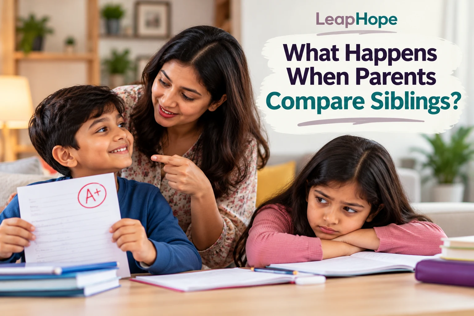 Parent comparing siblings and praising one child over another