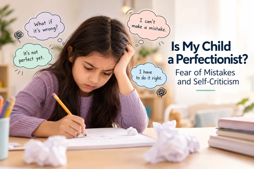 Is My Child a Perfectionist? Fear of Mistakes and Self-Criticism 2 Child showing signs of perfectionism and fear of making mistakes