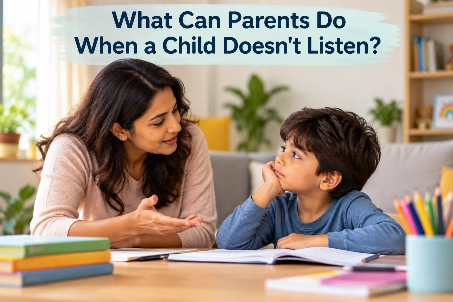 Why Is My Child Not Listening to Me? Causes and What Helps 4 Parent calmly talking to child about listening and following instructions at home